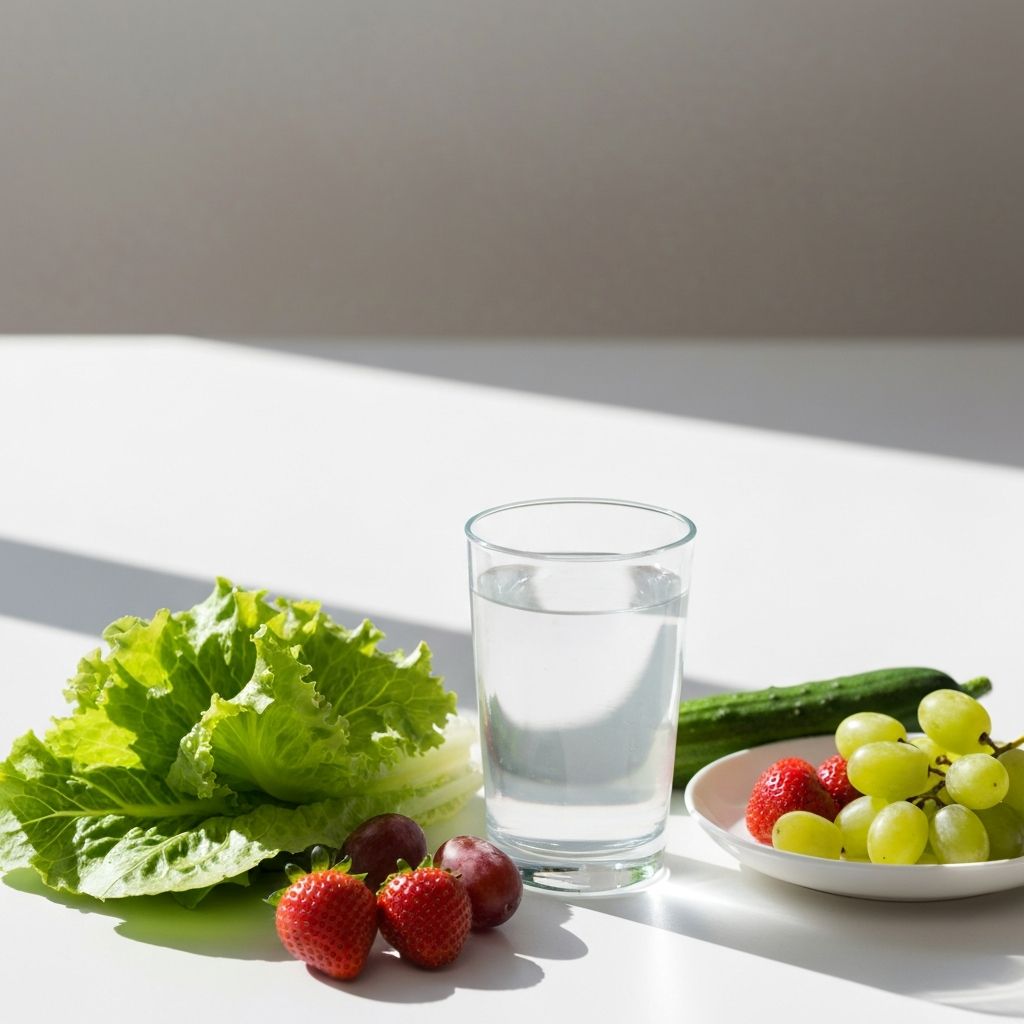 Glass of water and hydrating foods